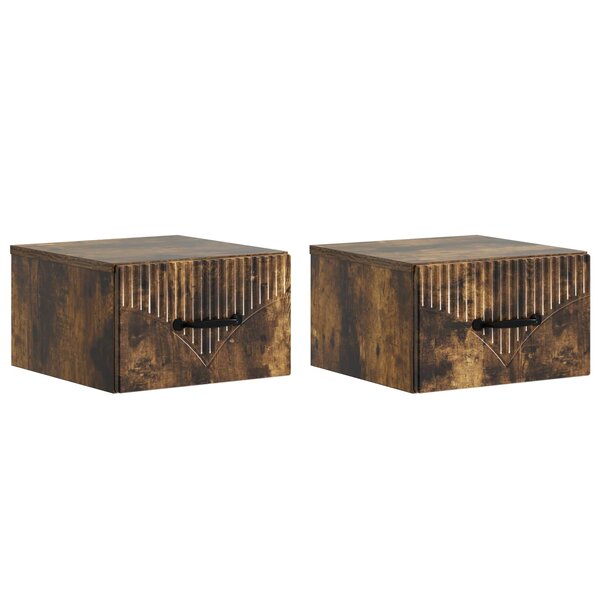 vidaXL Cabinet de chevet mural 2 Pièces Chêne fumé 34 5 x 33 x 20 cm