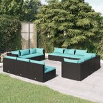 vidaXL Salon de jardin 12 Pièces avec coussins résine tressée noir