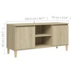 vidaXL Meuble TV avec pieds en bois massif Chêne sonoma 103 5x35x50 cm