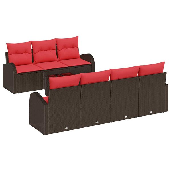 vidaXL Ensemble de canapé de jardin 8 Pièces Beige et Rouge polyrotin