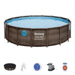 BESTWAY Piscine hors sol ronde Power Steel SwimVista avec hublots - Effet rotin - 488 x 122 cm