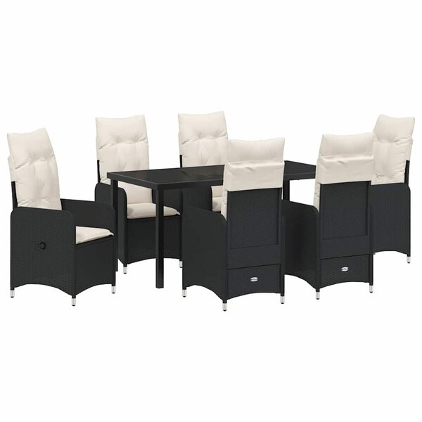 vidaXL Ensemble de salle à manger pour jardin 7 Pièces Noir Poly rotin