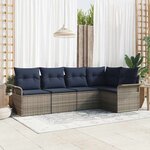 vidaXL Ensemble de canapé de jardin avec coussin 5 Pièces Gris Poly rotin