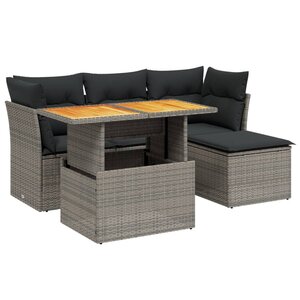 vidaXL Salon de jardin 6 Pièces avec coussins gris résine tressée