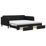 vidaXL Lit de jour avec gigogne et tiroirs noir 100x200 cm tissu