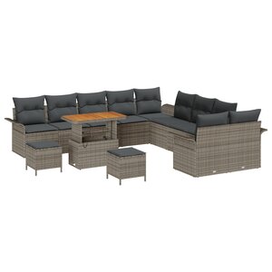 Ensemble de Canapé de Jardin vidaXL 13 Pièces avec Housses Gris Rattan Synthétique Acacia