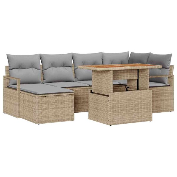 vidaXL Ensemble de salle à manger pour jardin 7 Pièces Beige  Gris