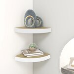 vidaXL Étagères d'angle murales 2 Pièces Chêne et blanc 25x25x3 8 cm MDF