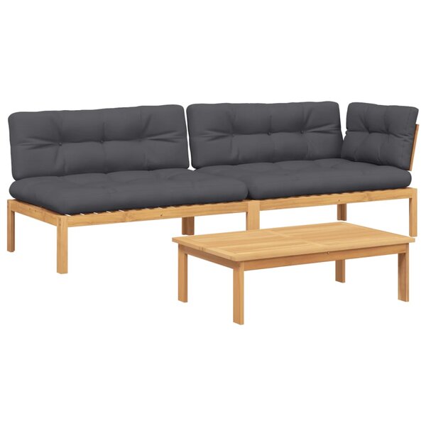 vidaXL Salon palette de jardin avec coussins 3Pièces bois d'acacia massif