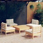 vidaXL Salon de jardin 5 Pièces avec coussins crème bois de pin