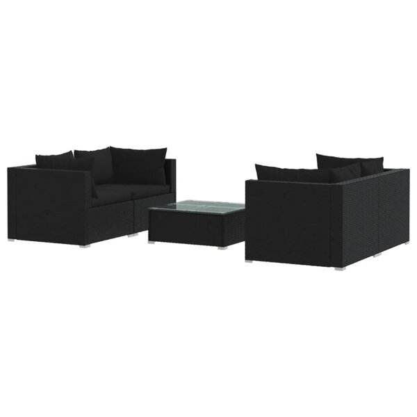 vidaXL Salon de jardin 5 Pièces avec coussins Résine tressée Noir