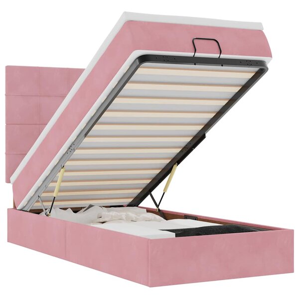 vidaXL Cadre de lit ottoman avec matelas rose 90x200 cm velours