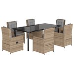 vidaXL Ensemble à manger de jardin et coussins 7 Pièces beige poly rotin