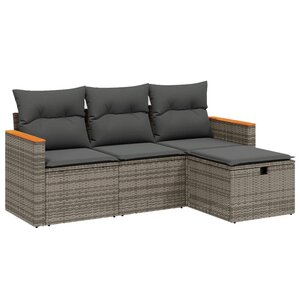 vidaXL Salon de jardin 4 Pièces avec coussins gris résine tressée