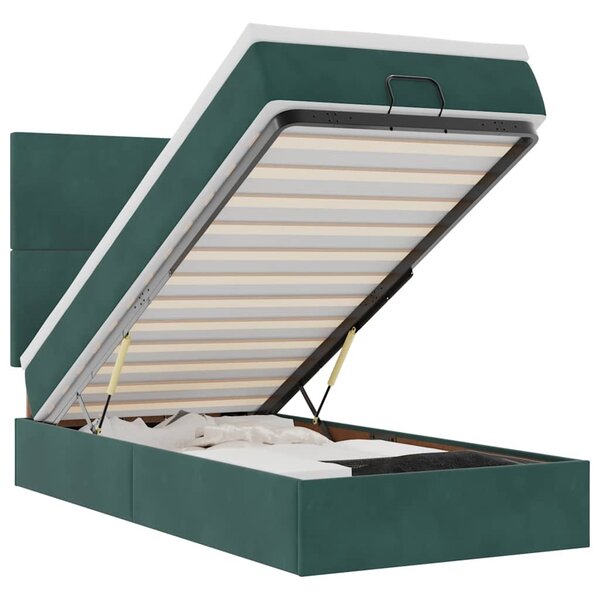 vidaXL Cadre de lit ottoman avec matelas vert foncé 100x200 cm velours
