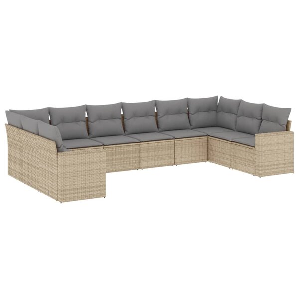 vidaXL Salon de jardin avec coussins 10 Pièces beige résine tressée