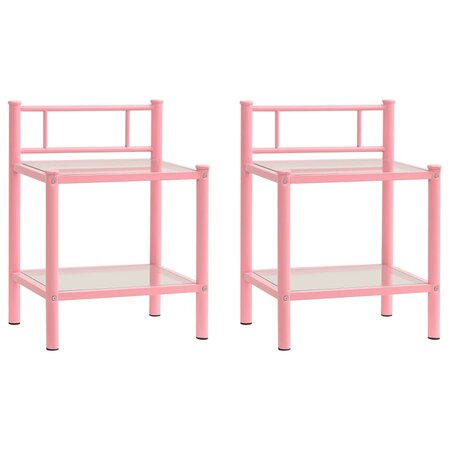 vidaXL Tables de chevet 2 Pièces Rose et transparent Métal et verre