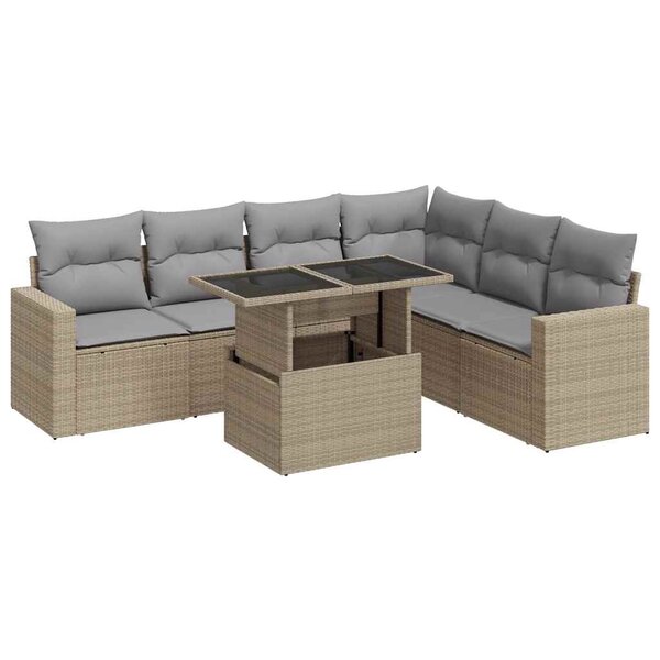 vidaXL Salon de jardin avec coussins 7 Pièces beige résine tressée