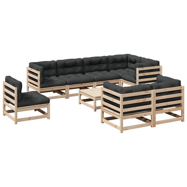 vidaXL Salon de jardin 9 Pièces avec coussins bois de pin massif