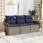 vidaXL Ensemble de canapé de jardin avec coussin 3 Pièces Gris Poly rotin