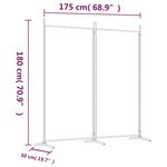 vidaXL Cloison de séparation 2 panneaux Blanc 175x180 cm Tissu