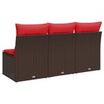 vidaXL Canapé de jardin avec coussins 3 places en résine tressée marron