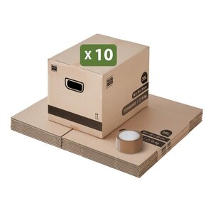 Pack and Move - Lot 10 cartons déménagement stockage livres - 40 x 30 x 30 cm - Poignées renforcées - 1 adhésif offert
