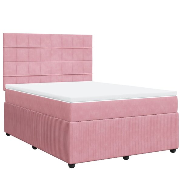 vidaXL Sommier à lattes de lit avec matelas Rose 140x200 cm Velours