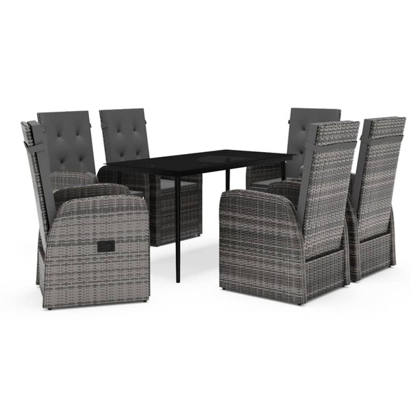 vidaXL Ensemble de salle à manger de jardin avec coussins 7 Pièces Gris