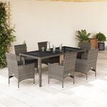 vidaXL Ensemble à manger de jardin et coussins 7 Pièces gris rotin verre
