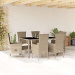 vidaXL Ensemble à manger de jardin et coussins 7 Pièces beige poly rotin