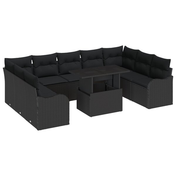 Ensemble de canapé de jardin de 10 pièces avec coussins Rotin poly noir