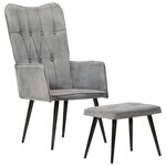 vidaXL Chaise à oreilles avec repose-pied Gris vintage Toile