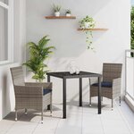 vidaXL Ensemble table et chaises avec coussin 3 Pièces Gris Rotin PE