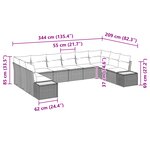 vidaXL Ensemble de Canapés de Jardin 10 pièces avec Coussins Gris Poly Rotin Acacia