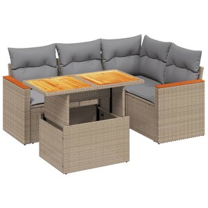 vidaXL Salon de jardin avec coussins 5 Pièces beige résine tressée