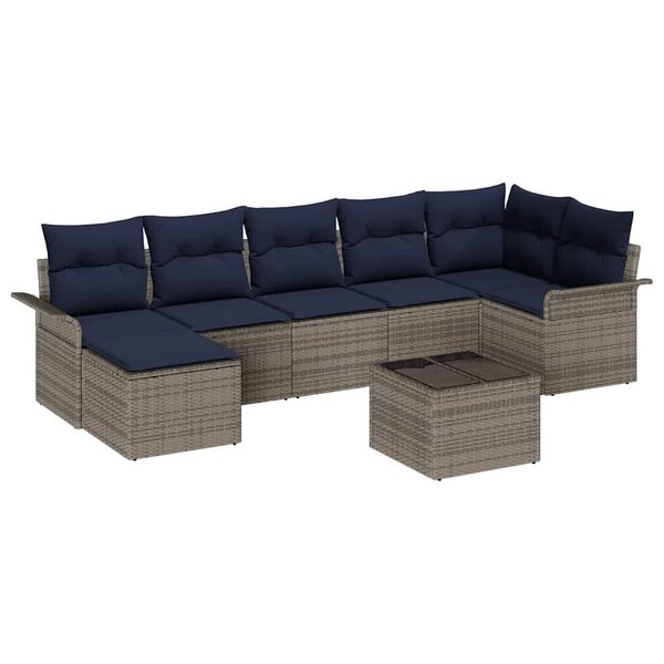 vidaXL Ensemble de canapé de jardin avec coussin 8 Pièces Gris Poly rotin