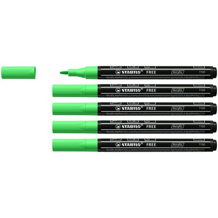 Marqueur pointe fine FREE acrylic T100 vert feuille x 5 STABILO