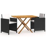 vidaXL Ensemble à manger de jardin avec coussins 3 Pièces Noir