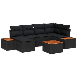 vidaXL Ensemble de canapé de jardin avec coussin 7 Pièces Noir Polyrotin