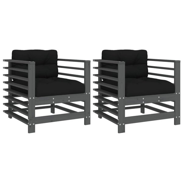vidaXL Chaises de jardin et coussins lot de 2 gris bois de pin massif