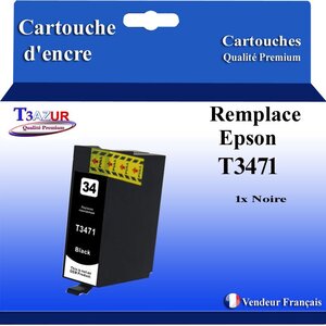 T3AZUR- Cartouche Compatible avec Epson 34XL 34 XL remplace Epson WorkForce Pro WF-3725DWF WF-3720DW WF-3720DWF Noire