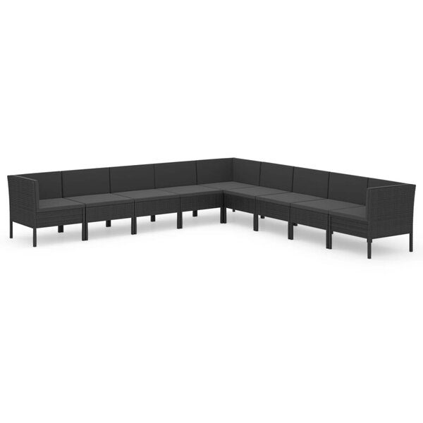 vidaXL Salon de jardin 9 Pièces avec coussins Résine tressée Noir