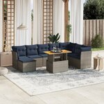 vidaXL Salon de jardin 9 Pièces avec coussins gris résine tressée