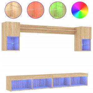 vidaXL Unités murales TV avec LED 6 Pièces chêne sonoma bois d'ingénierie