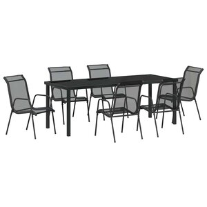 vidaXL Ensemble de salle à manger pour jardin 7 Pièces Noir