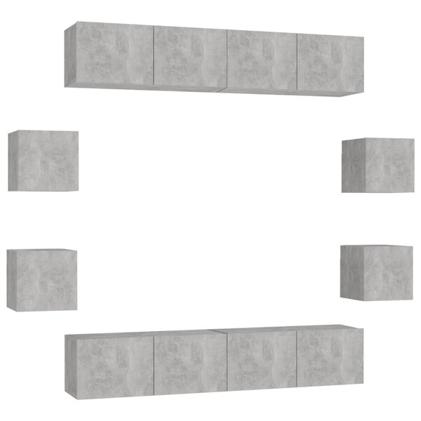 vidaXL Ensemble de meubles TV 8 Pièces Gris béton Bois d'ingénierie