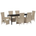 vidaXL Chaises de jardin inclinables 7 Pièces Beige Crème Noir