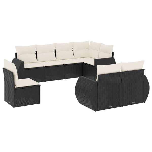 vidaXL Salon de jardin 8 Pièces avec coussins noir résine tressée
