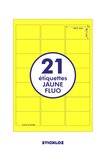 20 planches a4 - 21 étiquettes 63,5 mm x 38,1 mm autocollantes fluo jaune par planche pour tous types imprimantes - jet d'encre/laser/photocopieuse